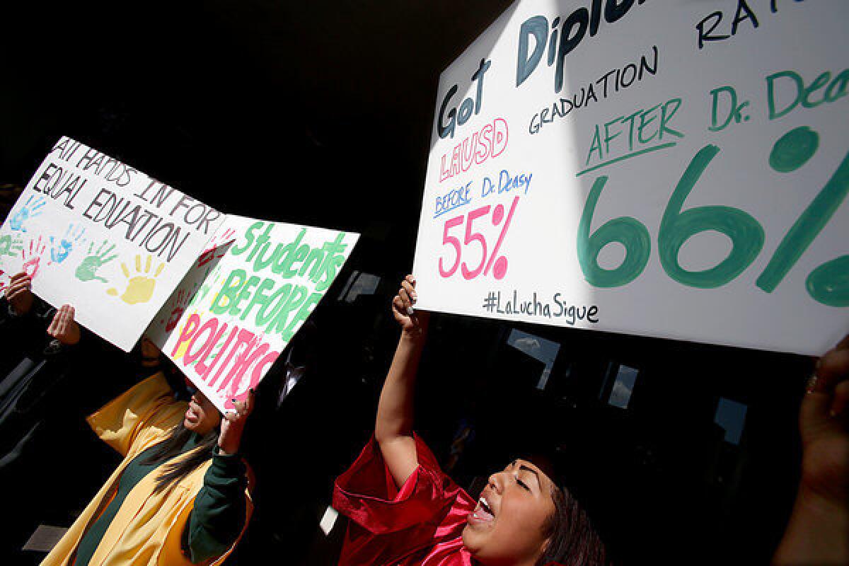 Supporters rally at L.A. Unified headquarters in favor of Supt. John Deasy.