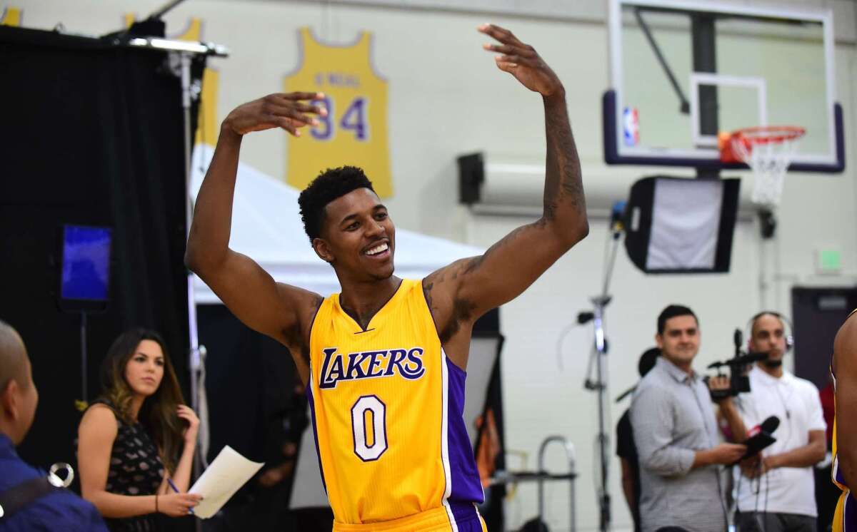 Nick Young, shown on media day back in September, participated in his first full practice Saturday since tearing a thumb ligament in early October.