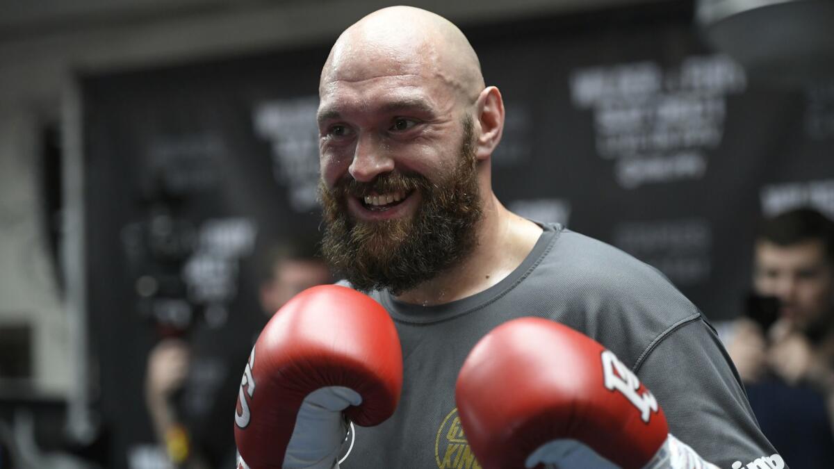 Tyson Fury works out in on Oct. 25 in preparation for his title fight against Deontay Wilder on Dec. 1.