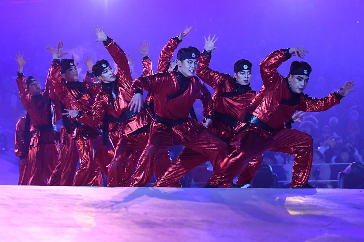 Dancers perform during the opening ceremony of the 2018 Pyeongchang Winter Olympics.