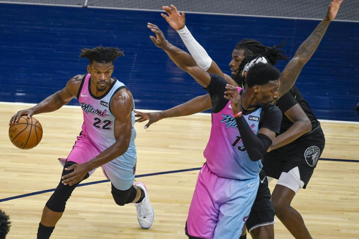 Jimmy Butler of Miami Heat on the court.