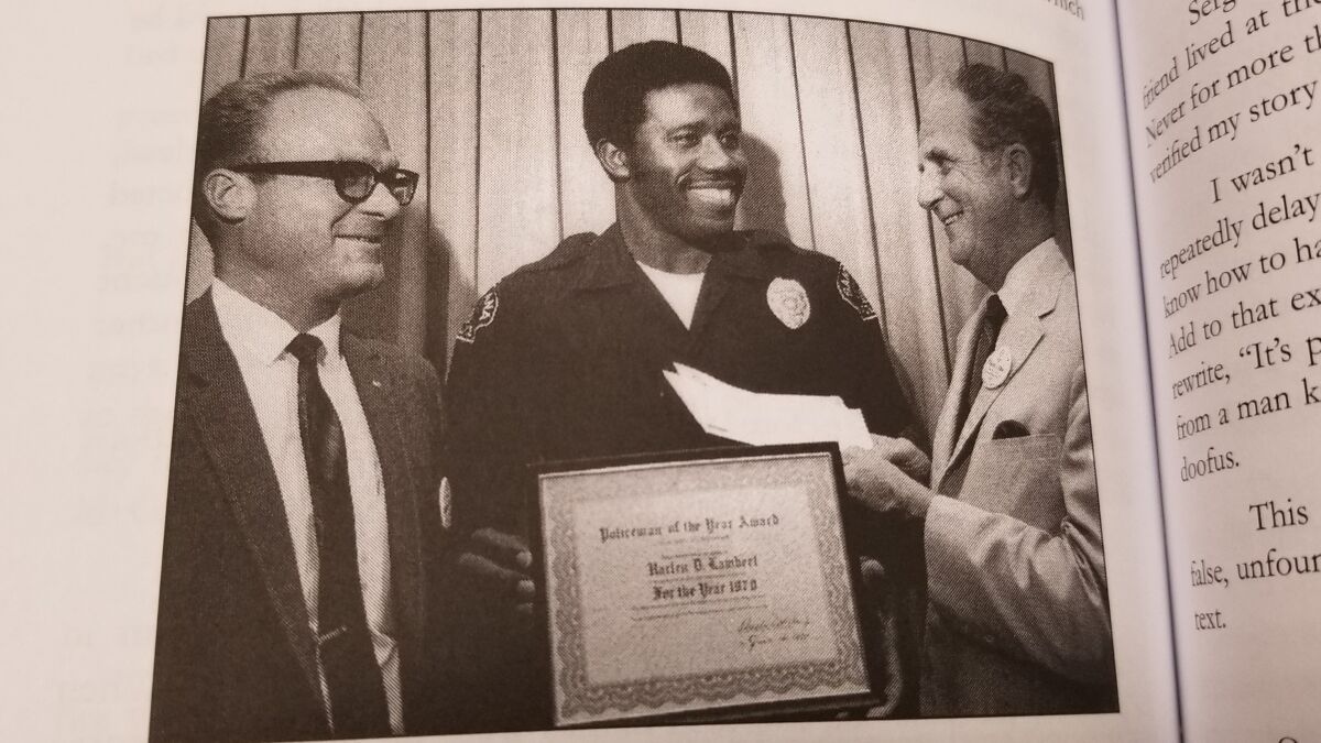 A photo from the June 16, 1970 issue of The Register, when Harlen Lambert was awarded Santa Ana Officer of the Year.