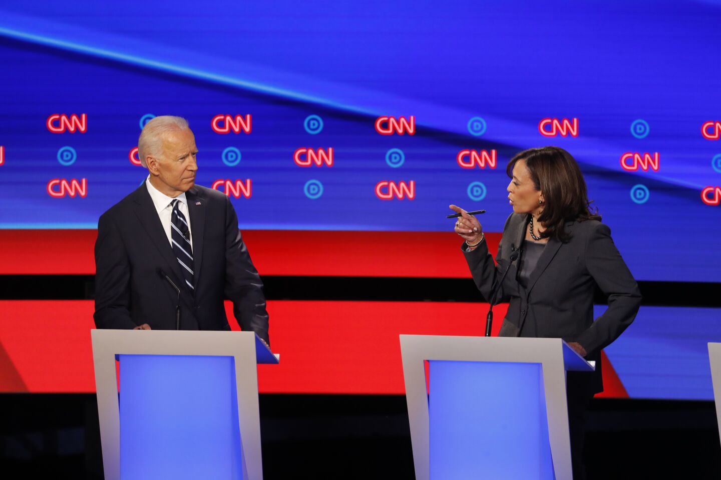 July 31, 2019: Former Vice President Joe Biden, and Sen. Kamala Harris, D-Calif. participate in presidential primary debate