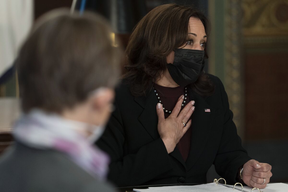 Vice President Kamala Harris meets with faith leaders at the White House complex on Wednesday.