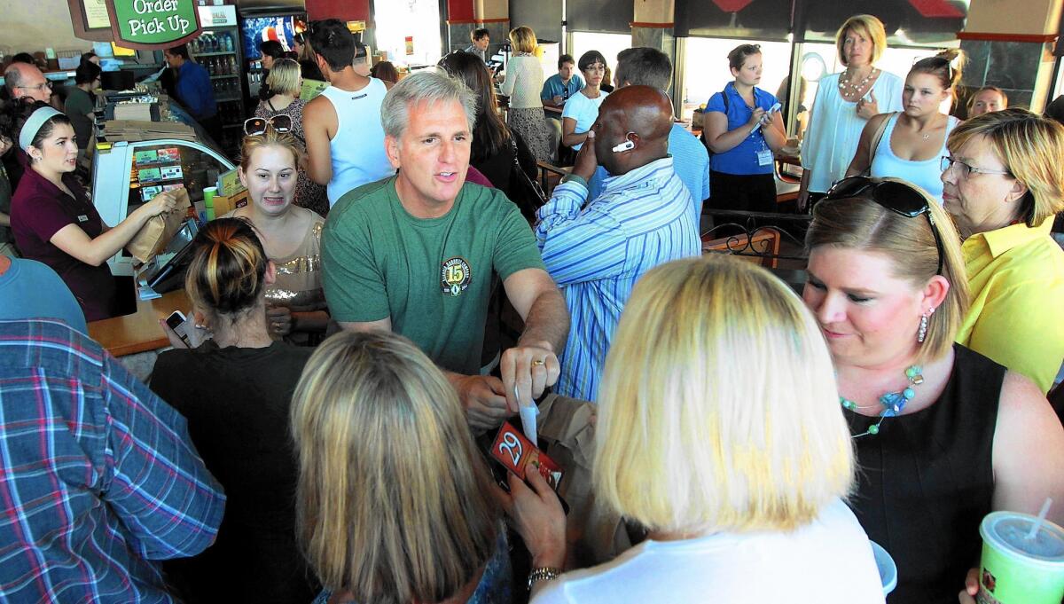 House Majority Leader Kevin McCarthy meets with constituents at the Sequoia Sandwich Company in Bakersfield on June 27, 2014.