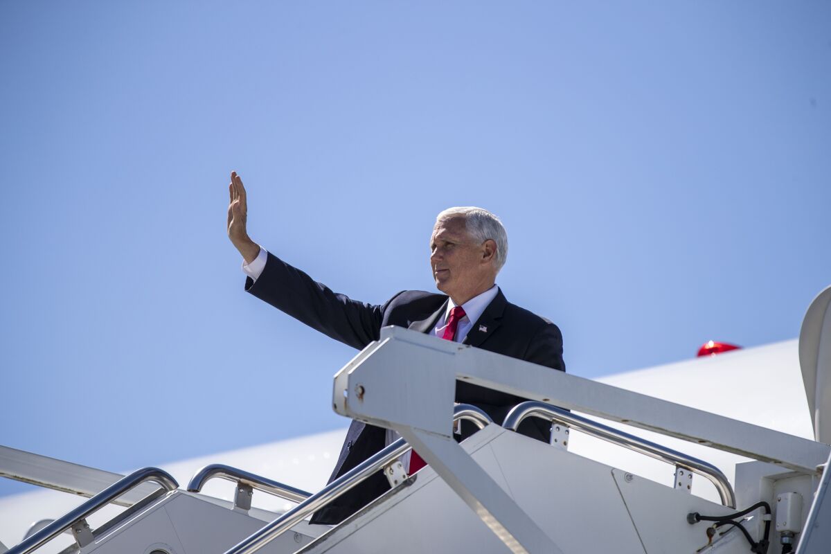 Vice President Mike Pence arrives at Dobbins Air Reserve Base in Marietta, Ga., on Wednesday.