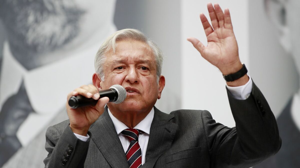 Andres Manuel Lopez Obrador, the president-elect of Mexico, speaks at a news conference in Mexico City Friday, Aug. 24.