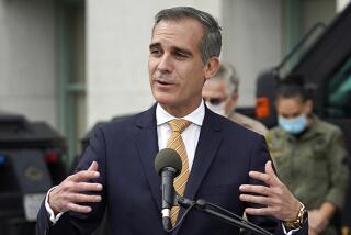 Then-Los Angeles Mayor Eric Garcetti at news conference in 2021.