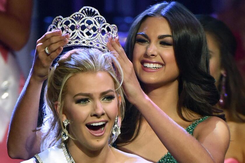 Karlie Hay is crowned Miss Teen USA 2016 on Saturday by Miss Teen USA 2015 Katherine Haik.