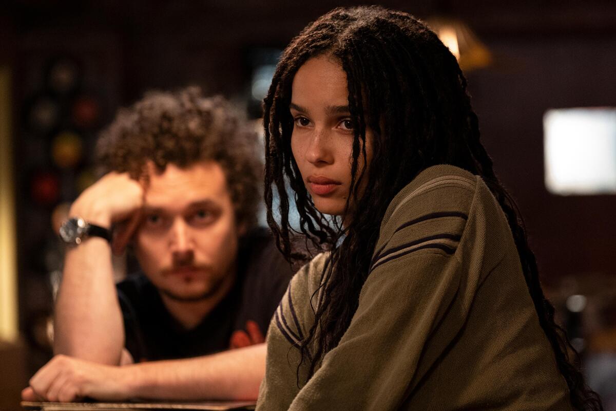 David H. Holmes and Zoë Kravitz in "High Fidelity" on Hulu.