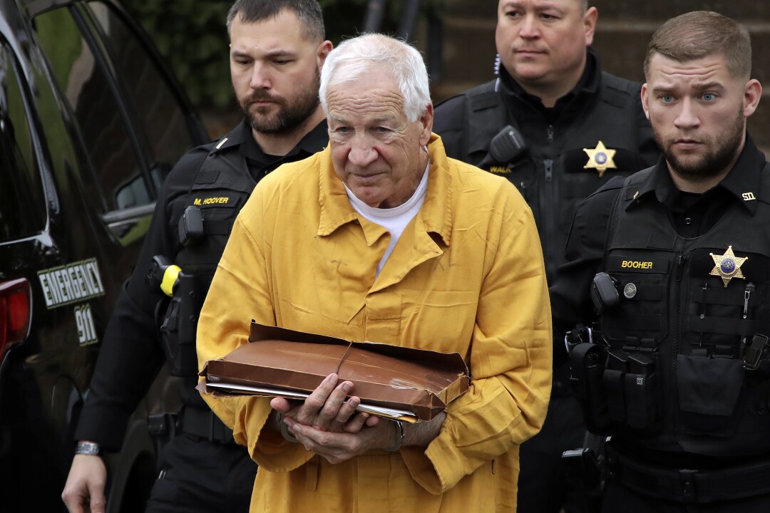 Former Penn State assistant football coach Jerry Sandusky arrives at the Centre County Courthouse on Nov. 22, 2019.