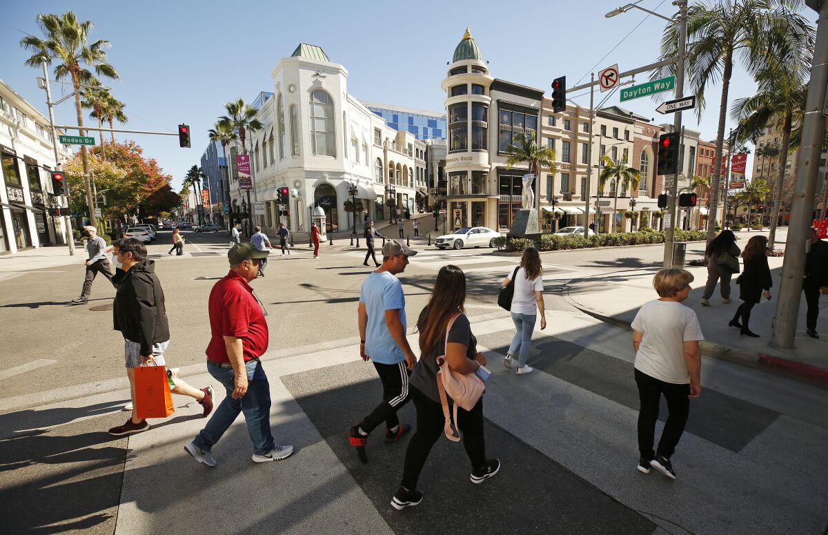 Pedestrians on Rodeo Drive in Beverly Hills. 