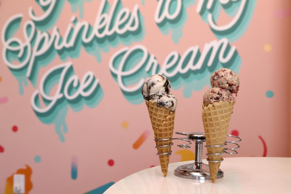 Vegan ice cream cones at the newly opened Dear Bella Creamery at the Lab Anti-Mall in Costa Mesa.