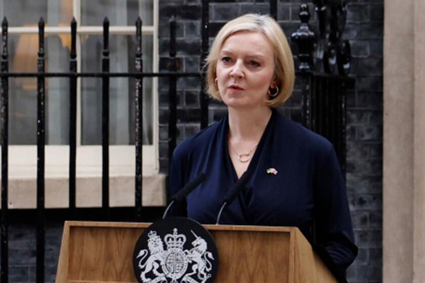 LONDON, ENGLAND - OCTOBER 20: Liz Truss speaks in Downing Street as she resigns as Prime Minister Of The United Kingdom on October 20, 2022 in London, England. (Photo by Dan Kitwood/Getty Images)