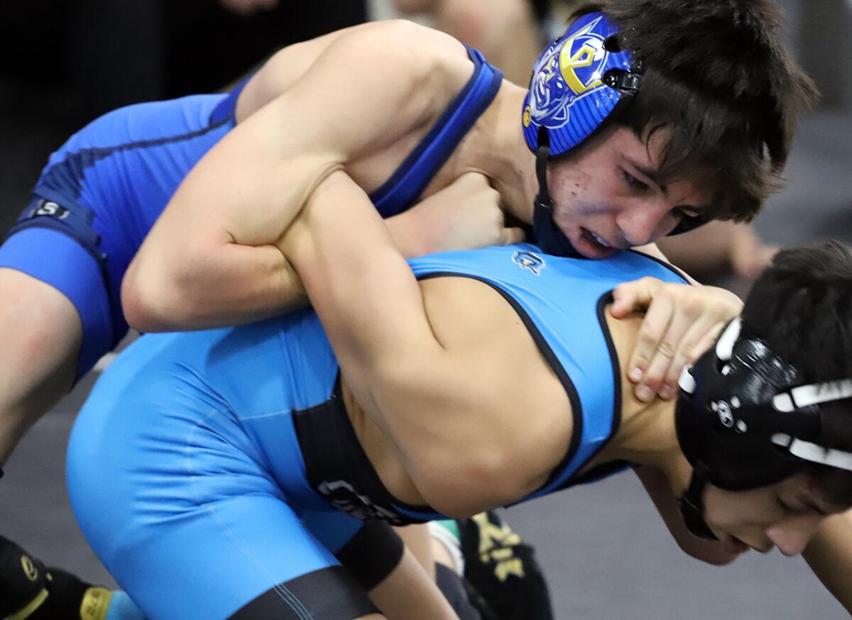 Fountain Valley's Hunter Jauregui, seen on Jan. 13, won all his matches by fall in the CIF Southern Section Masters Meet.