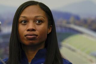 Allyson Felix, of the United States speaks during a news conference before the World Athletics Championships 