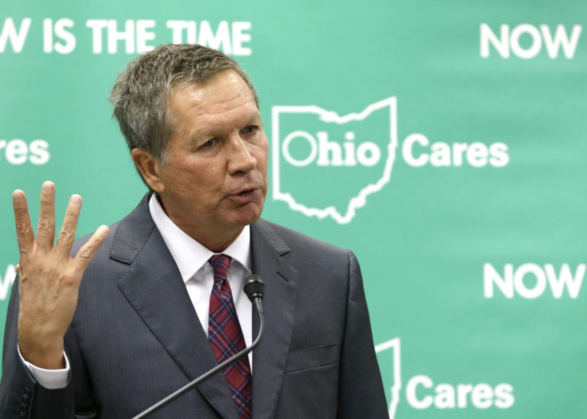 Ohio Gov. John Kasich speaks at the Cleveland Clinic last week as part of his push to expand Medicaid in his state.