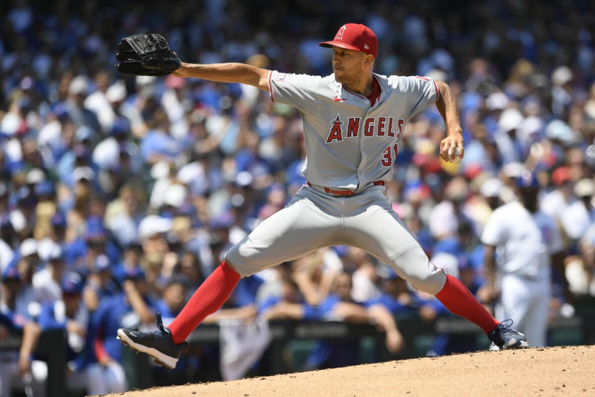 Angels starting pitcher Tyler Anderson delivers during the first inning of a 7-0 win over the Chicago Cubs at Wrigley Field.