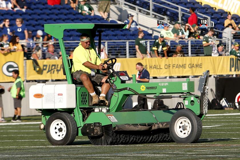 The artificial turf at Tom Benson Hall of Fame Stadium was deemed unsafe for a game between the Packers and Colts on Sunday.