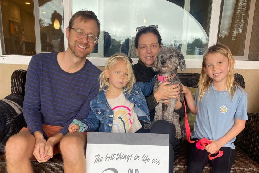 Cashmere, a 12-year-old poodle, went home with the Olson family. Cashmere was Frosted Faces Foundation's first 2023 adoptee.