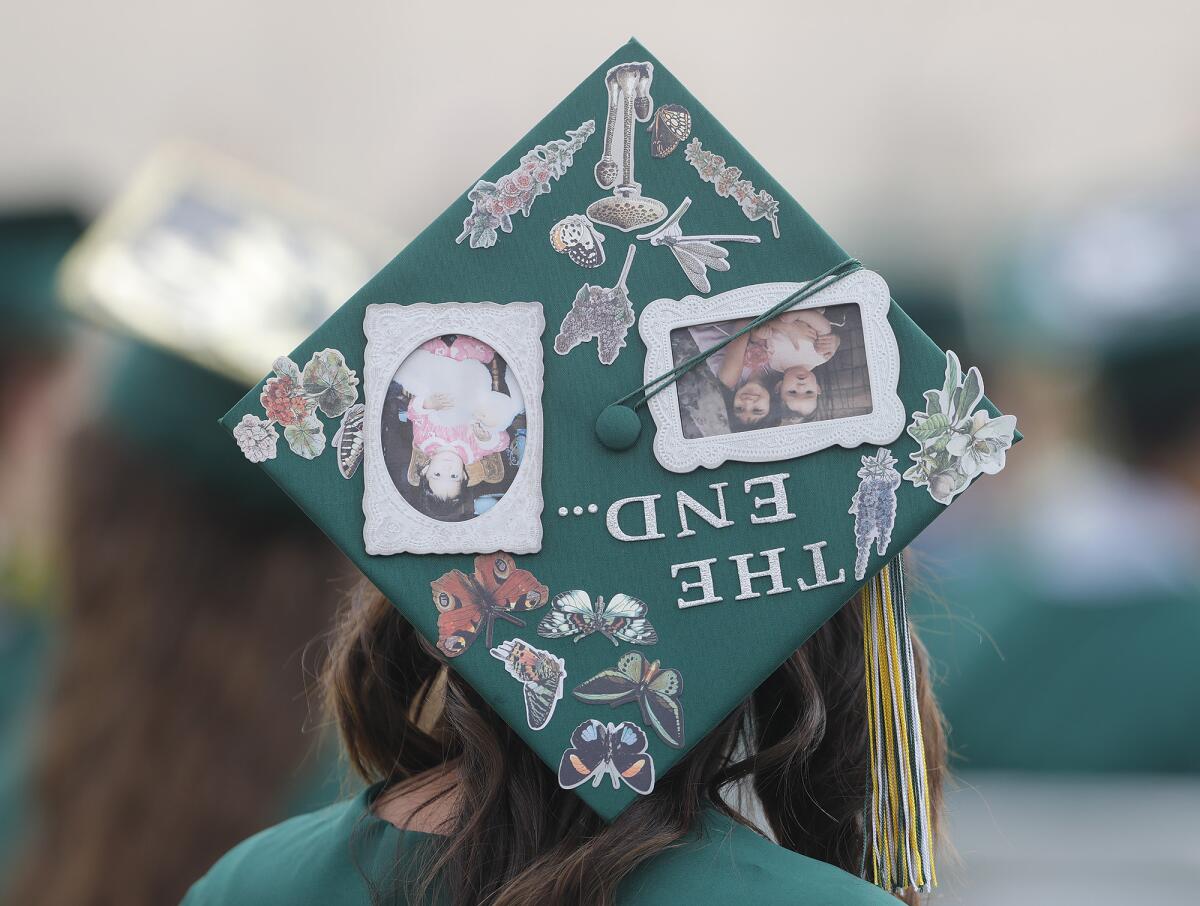 One of hundreds of decorated caps on display at the 2022 Edison High graduation ceremony on Thursday.