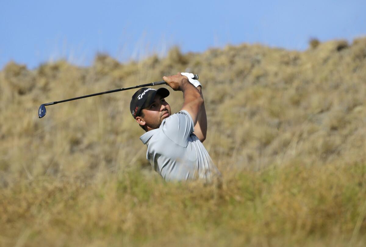 Jason Day watches his tee shot from the 17th hole during the third round of the U.S. Open at Chambers Bay in University Place, Wash.