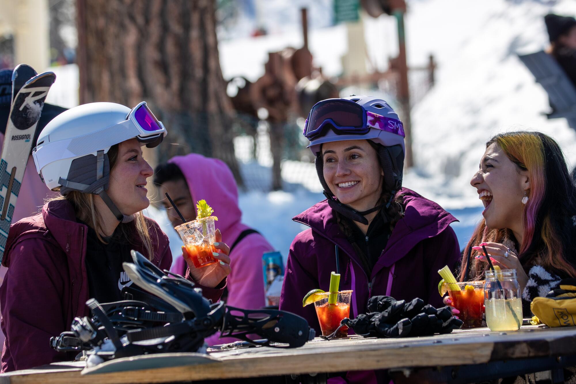 Emily Stevenson, Courtney Korven and Desiree Hernandez take a break at Big Bear Mountain Resort.