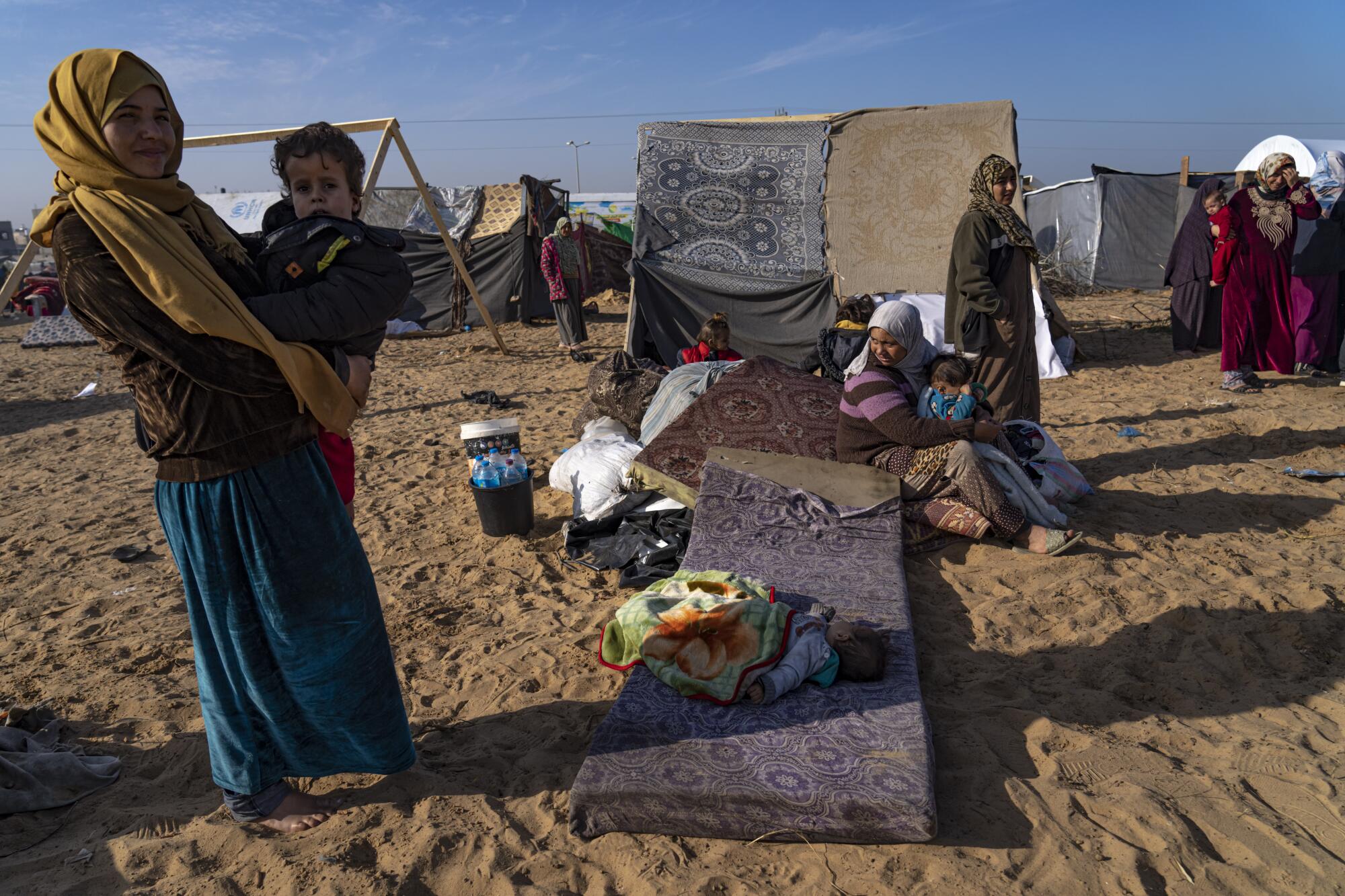 Displaced Gazans in a tent camp in Rafah
