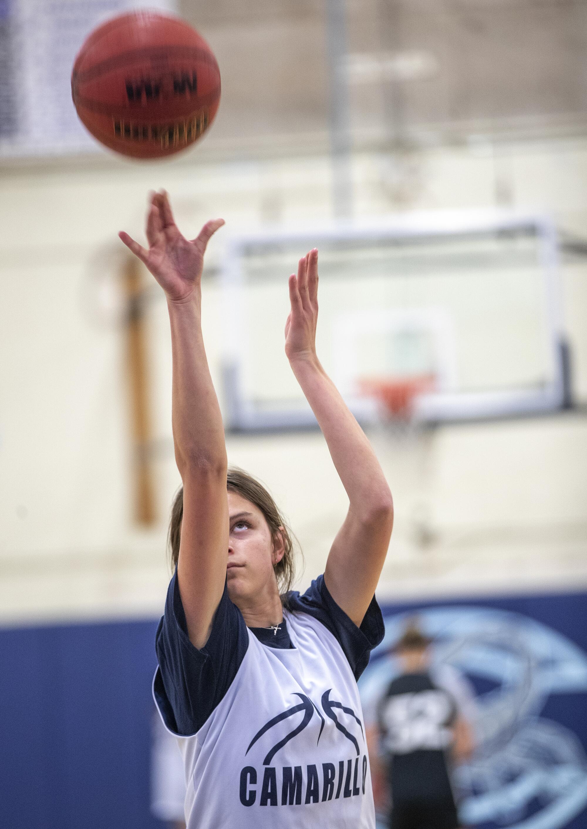 Gabriela Jaquez releases a shot during a free-throw shooting drill.