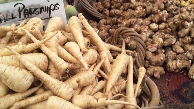Parsnips and Jerusalem artichokes from Weiser Farms.