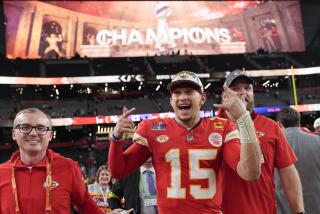 Kansas City Chiefs quarterback Patrick Mahomes (15) celebrates a win against the San Francisco 49ers 