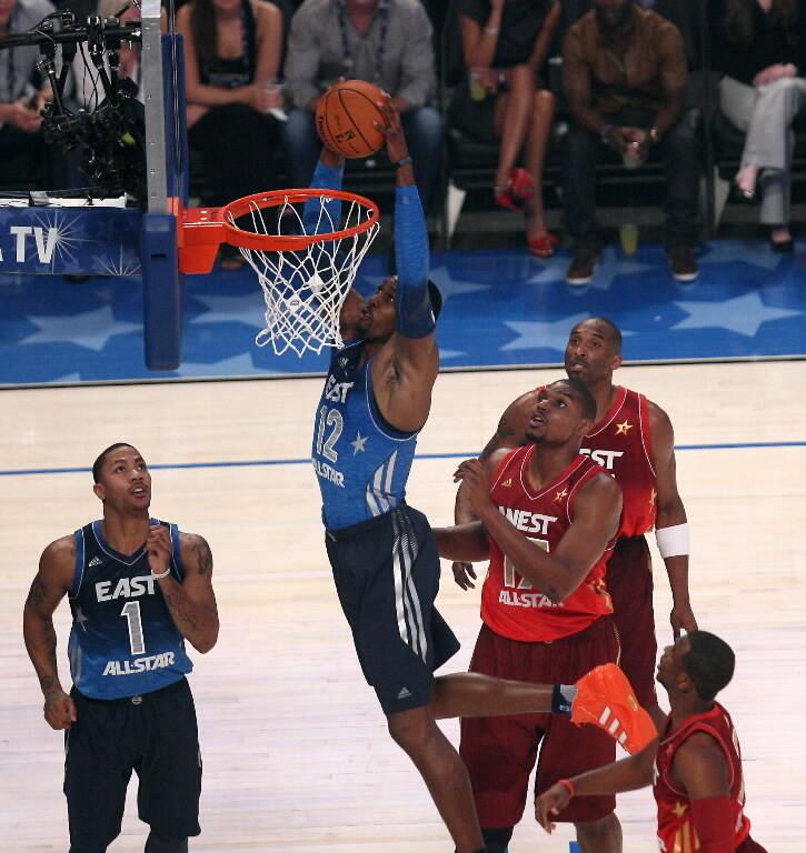 Dwight Howard dunks the ball during the NBA All-Star Game at the Amway Center on February 26, 2012.