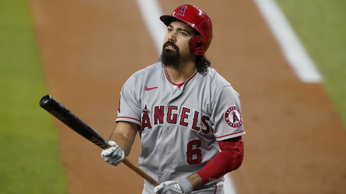 Angels third baseman Anthony Rendon circles the plate during an at-bat against the Texas Rangers.