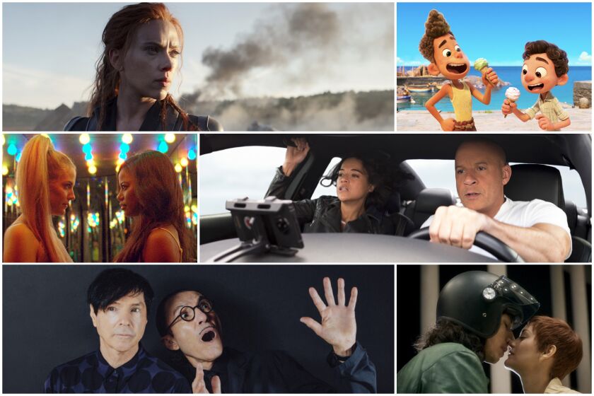 Big movies are back. Here are 12 summer releases we can't wait to see: From top left going clockwise: "Black Widow," "Luca," "F9," "Annette," "The Sparks Brothers," and "Zola."