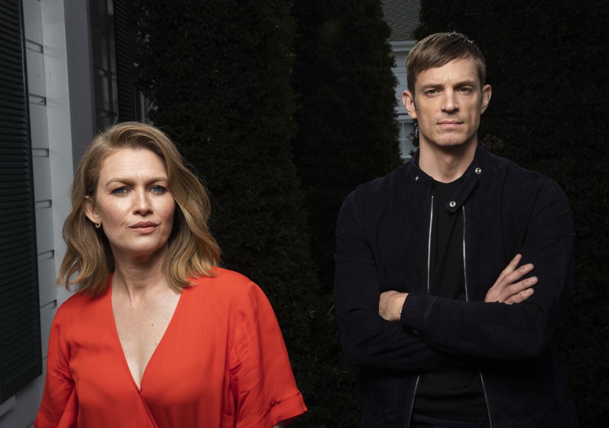 Mireille Enos, left, and Joel Kinnaman, who star in the action drama "Hanna," photographed at the Culver Studios in Culver City.