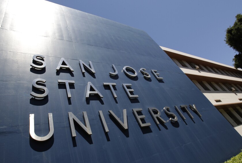 An exterior sign reading San Jose State University. 