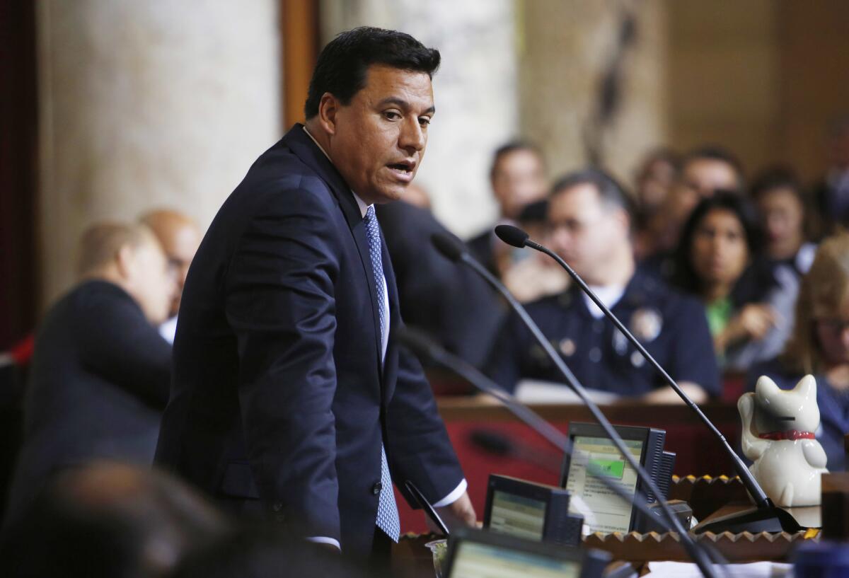 Los Angeles City Councilman Jose Huizar, pictured in 2015, failed in his attempt to postpone proceedings in a wrongful termination lawsuit filed against him. A judge said the case can proceed even as Huizar confronts a federal criminal probe.