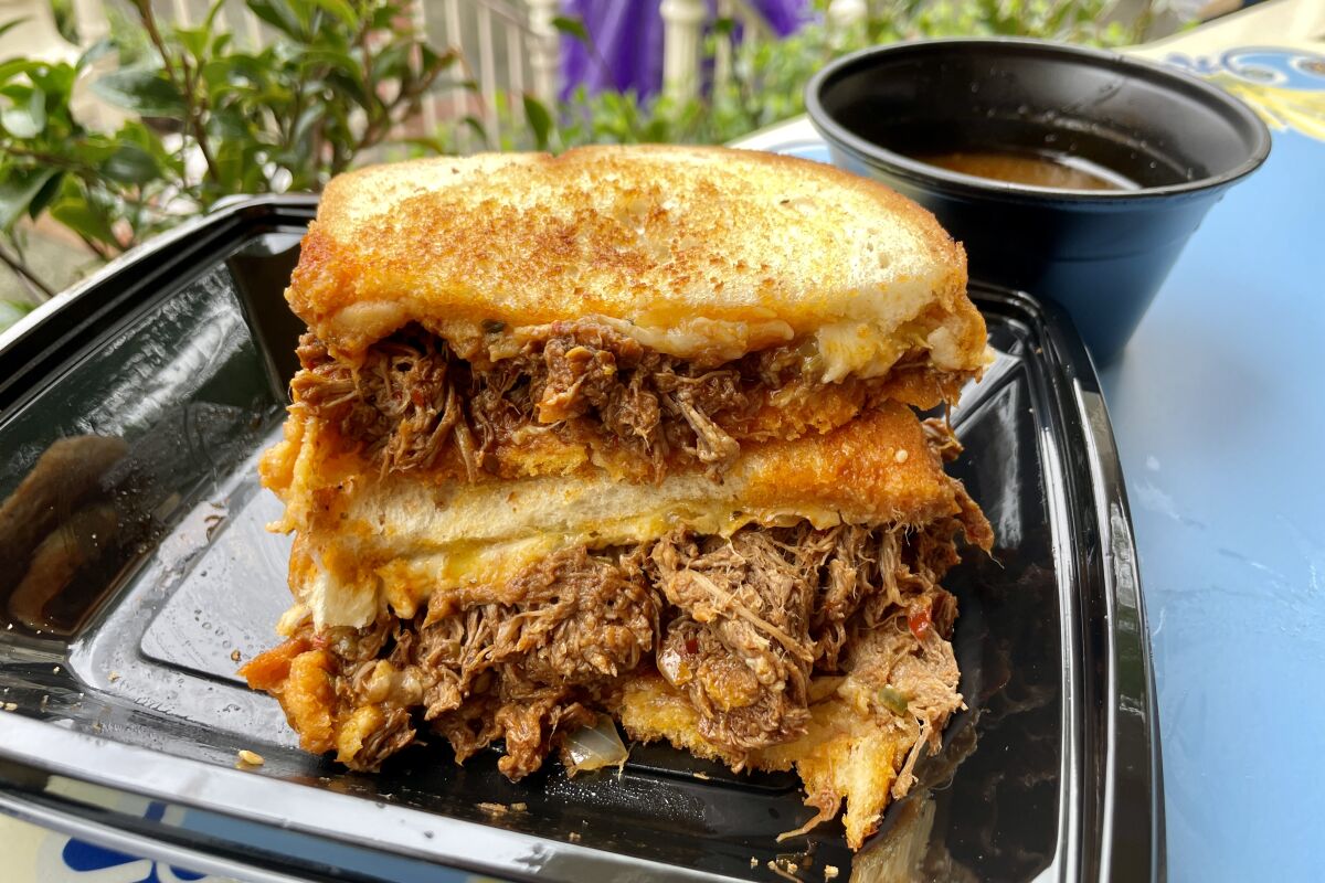 Beef Birria Toasted Cheese from the Jolly Holiday Bakery Cafe at Disneyland
