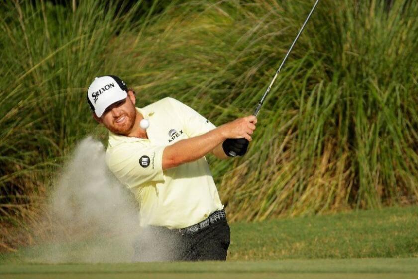 PONTE VEDRA BEACH, FL - MAY 13: J.B. Holmes of the United States plays a shot from a bunker on the 14th hole during the third round of THE PLAYERS Championship at the Stadium course at TPC Sawgrass on May 13, 2017 in Ponte Vedra Beach, Florida. (Photo by Andy Lyons/Getty Images) ** OUTS - ELSENT, FPG, CM - OUTS * NM, PH, VA if sourced by CT, LA or MoD **