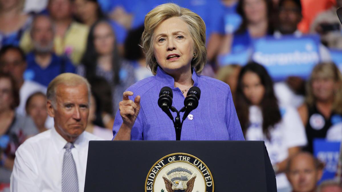 Hillary Clinton campaigns with Vice President Joe Biden last month in Scranton, Pa.