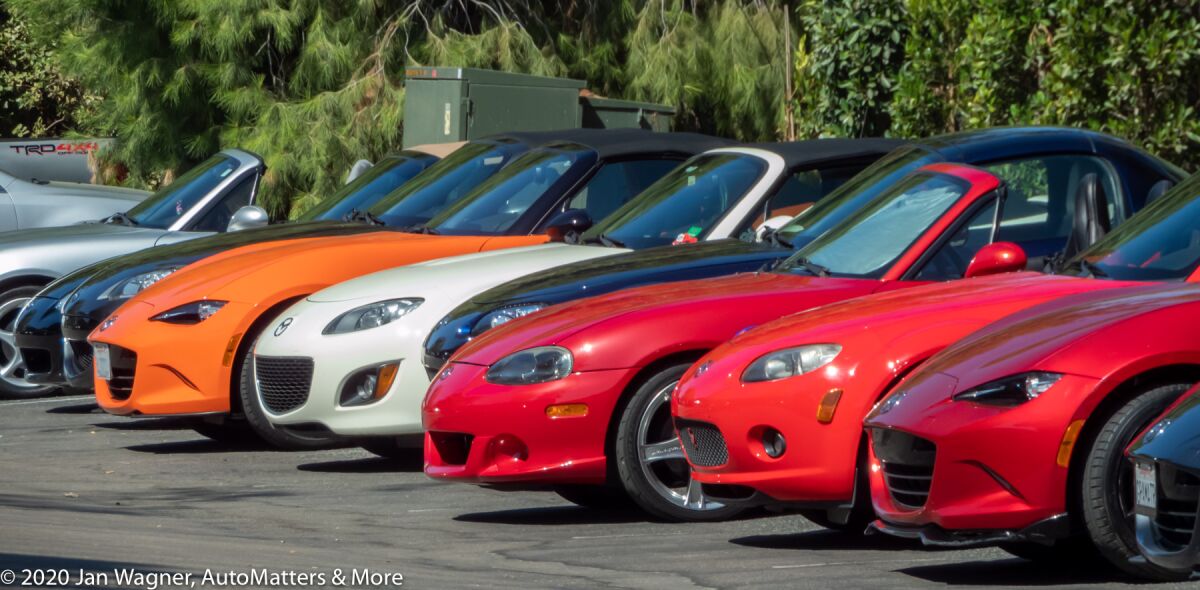 Miatas at our destination