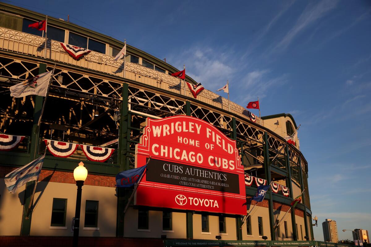 Chicago's Wrigley Field. A man died Wednesday after falling over a railing at the ballpark on the previous night.