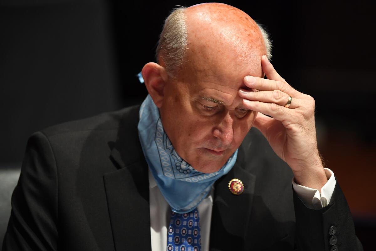 Rep. Louie Gohmert with a bandana around his neck during House Judiciary Committee hearing.  