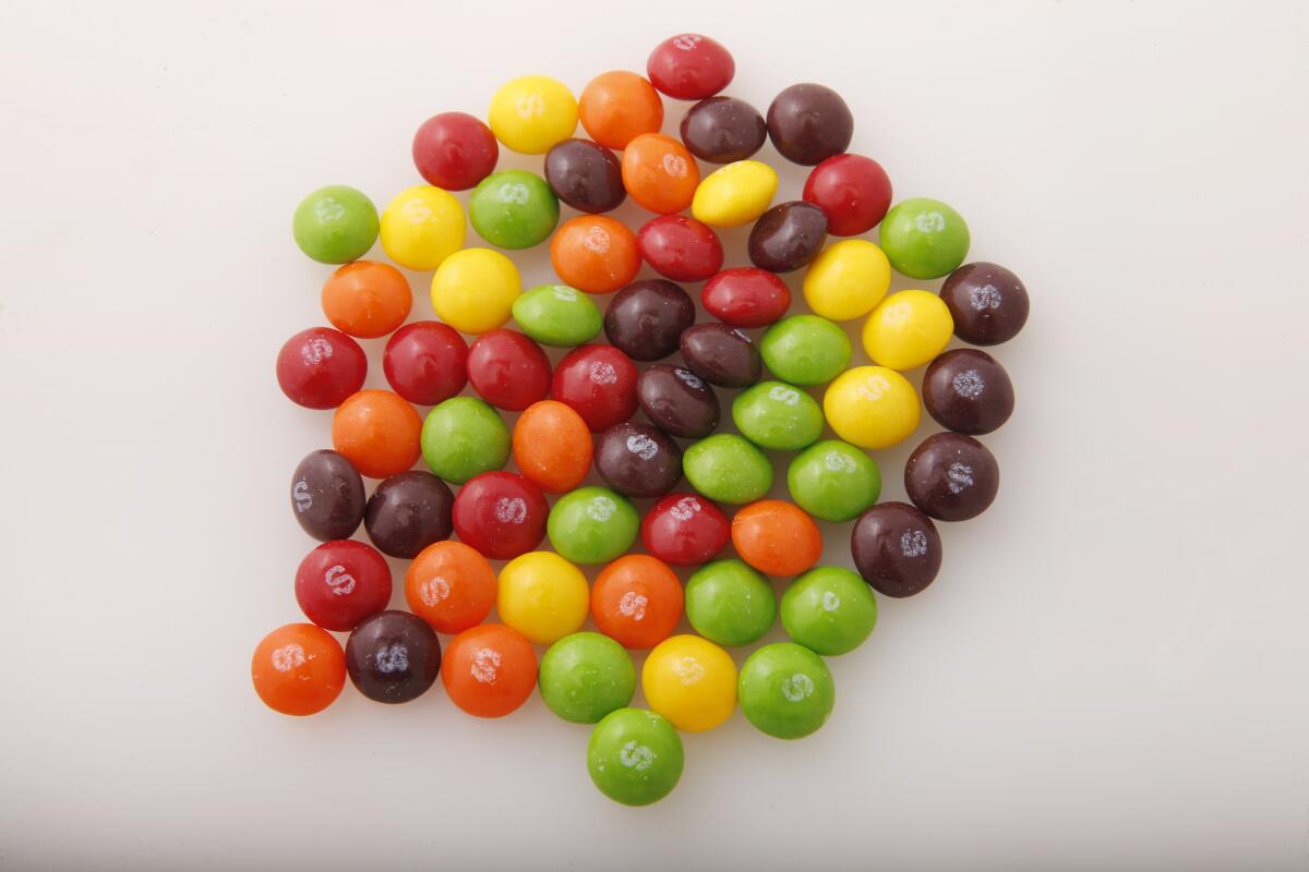 LOS ANGELES, CALIF. -- THURSDAY, JUNE 1, 2017: Detail of Skittles candy at the Los Angeles Times studio in Los Angeles, Calif., on June 1, 2017. (Allen J. Schaben / Los Angeles Times)