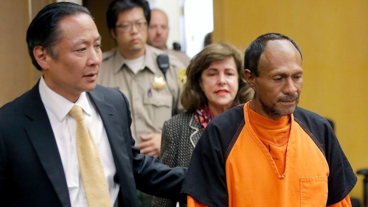 Defendant Jose Ines Garcia Zarate, right, had been released from the San Francisco jail about three months before the shooting, despite a request by federal immigration authorities to detain him for further deportation proceedings.