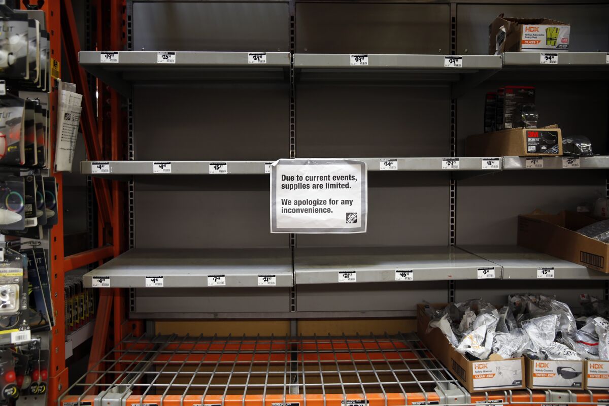 Empty shelves at a Home Depot