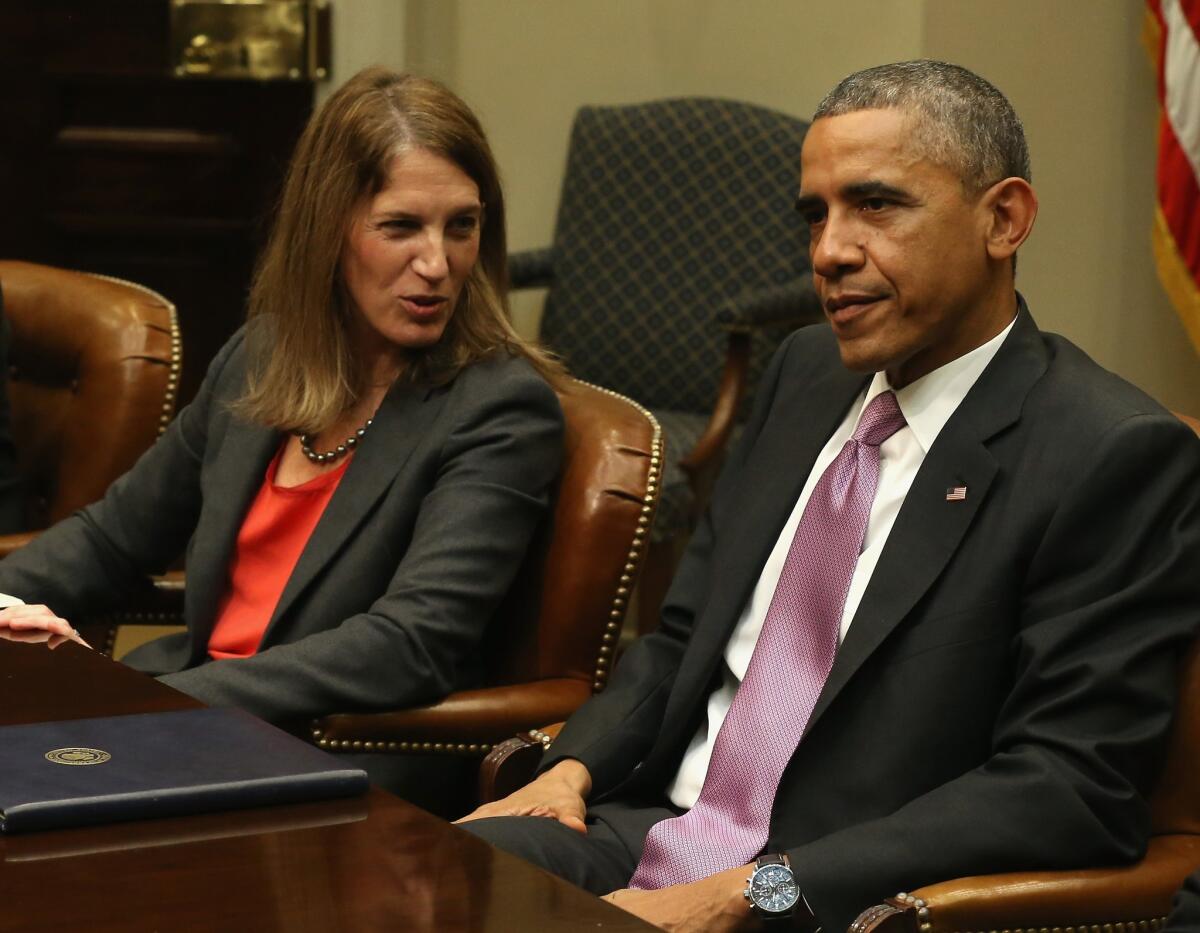 Health and Human Services Secretary Sylvia Burwell and President Obama at the White House on Nov. 4. The administration is asking Congress to approve a $6-billion emergency Ebola spending package.