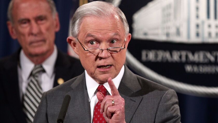 Atty. Gen. Jeff Sessions said leaks of classified material were "threatening national security" in Washington on Friday.