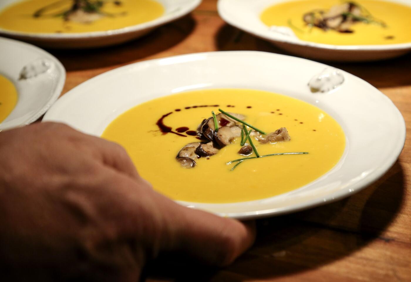 Chilled yellow squash soup with fresh dill
