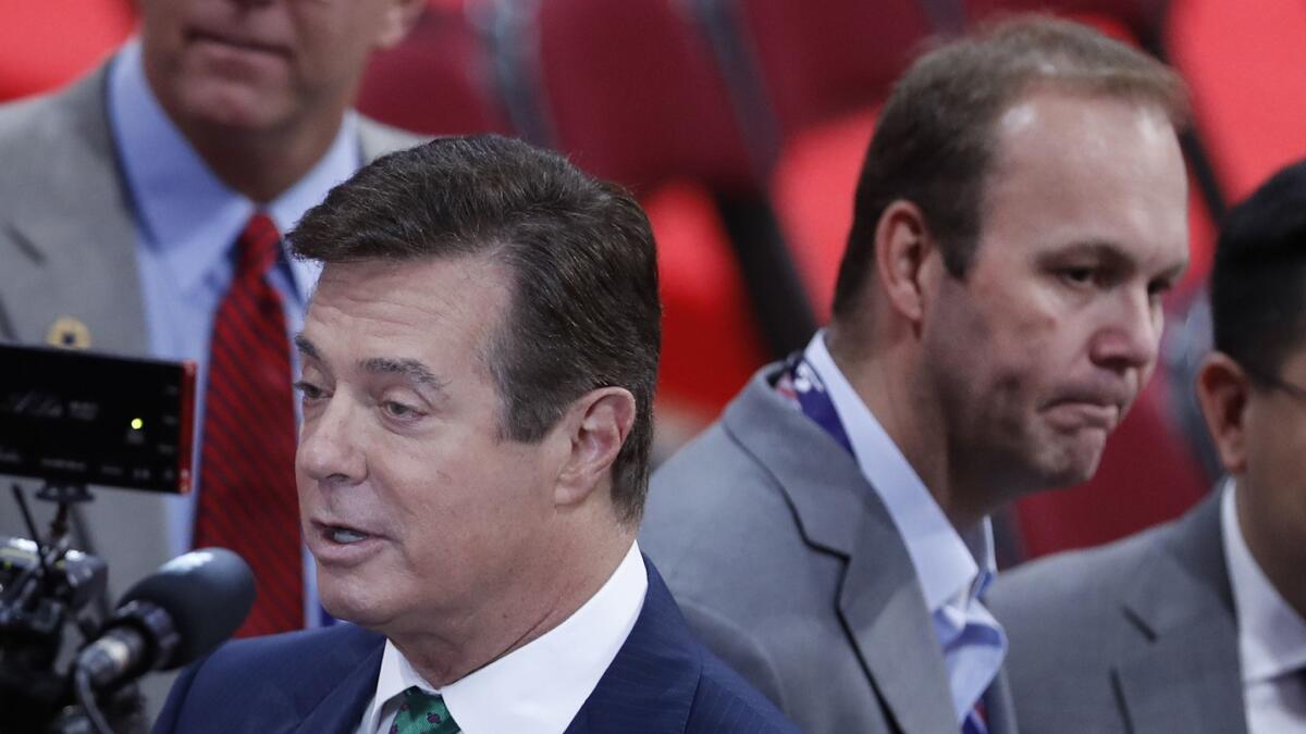 Paul Manafort, left, and Richard Gates at the Republican National Convention in 2016. Gates testified against Manafort at his trial in federal court.